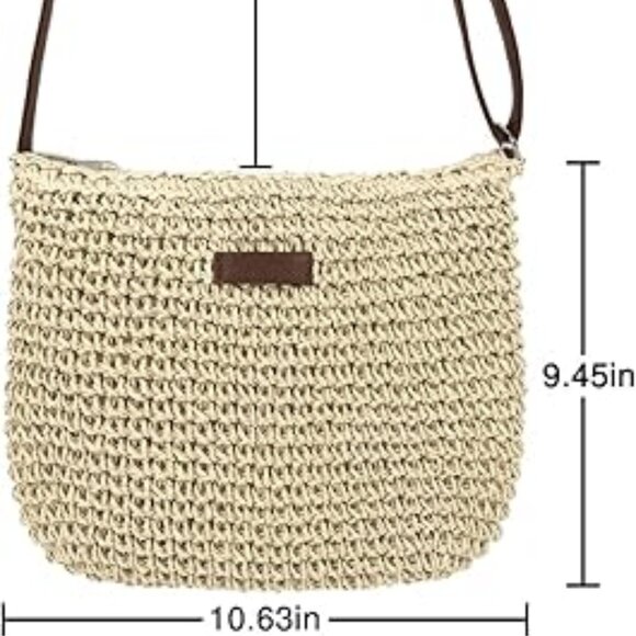 Straw Crossbody Bag for Women Handmade Woven Beach Bag Vacation Shoulder Handbag - Picture 3 of 5